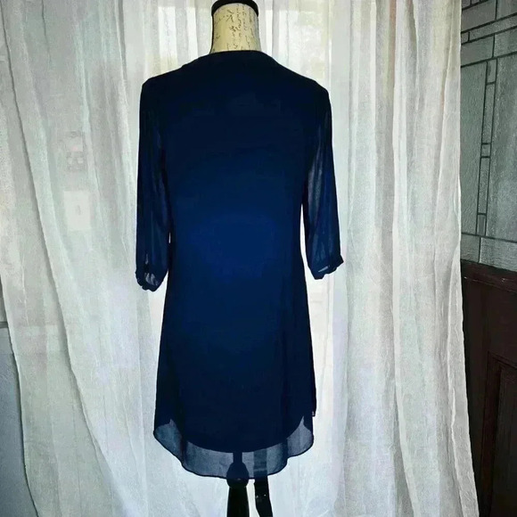 BCX DRESS Size M Womens Blue Lined Tie front Pullover 3/4 sleeve tunic - Picture 4 of 11